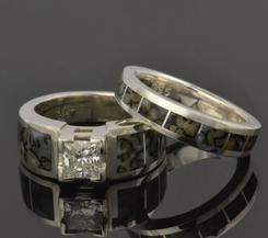 Dinosaur bone engagement ring and wedding ring bridal set.