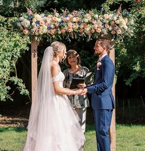 green, white, and blue flower bouquet
