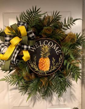 Pineapple Welcome Everyday Fern Bamboo Leaves Wreath