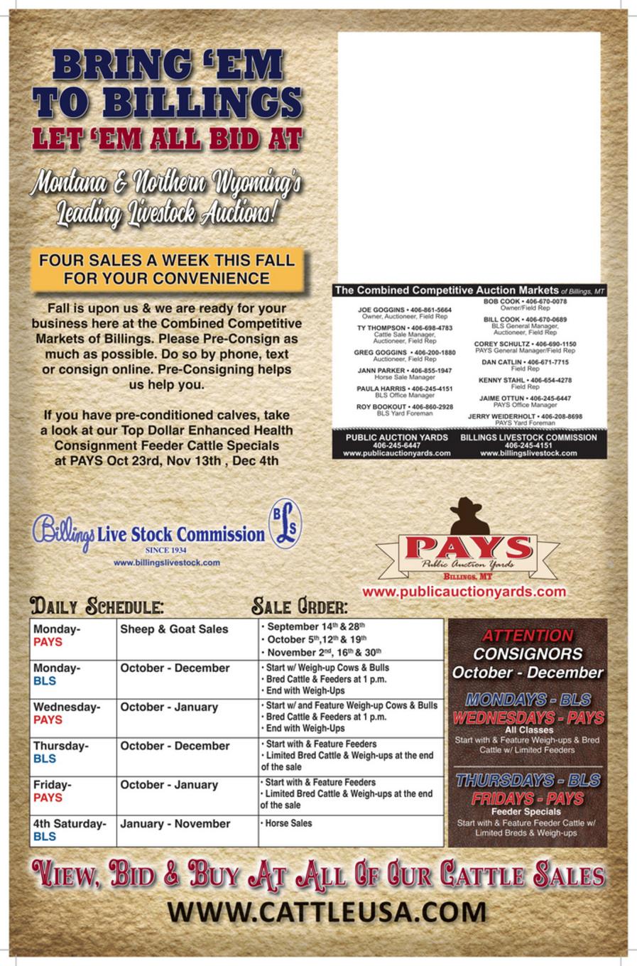 Cattle Sale Schedule