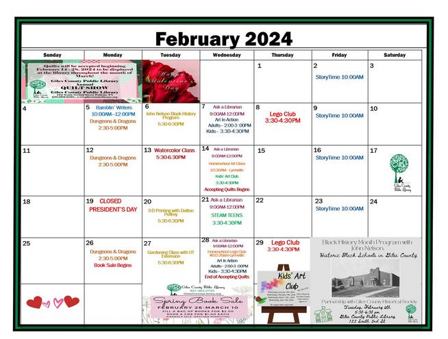 February Calendar of events
