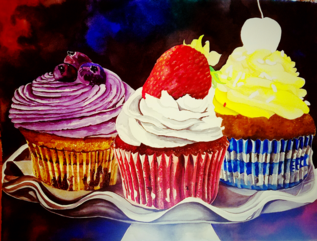 Tracy Harris Watercolor, Cupcakes in Progress