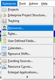 Primavera P6 enterprise tab and then choose resources