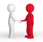 A Red and a White Person Figure shaking hands