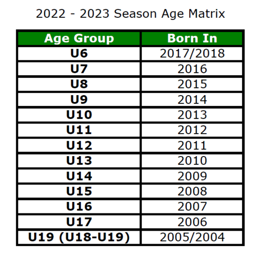 2022 - 2023 Age Matrix