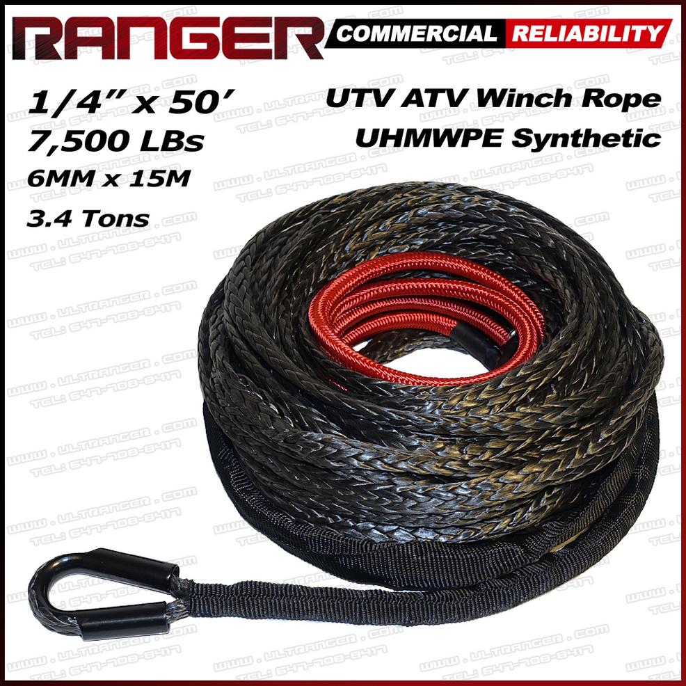 Ranger 6,000 LBs 3/16 x 50 UHMWPE Synthetic Winch Rope 5 MM x 15 M for ATV Winch 