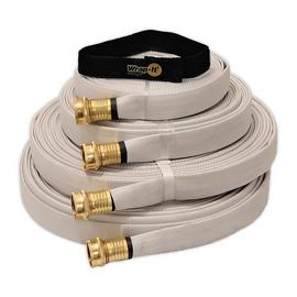 Forestry Grade Garden Thread Lay Flat Fire Hose WHITE with Quick-Strap Cord Wrap