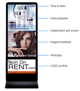 Hire vertical screen, rental digital advertising signage kiosk