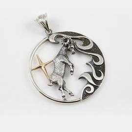 Aries Zodiac Sign Sterling Silver Pendant Charm with Golden Star