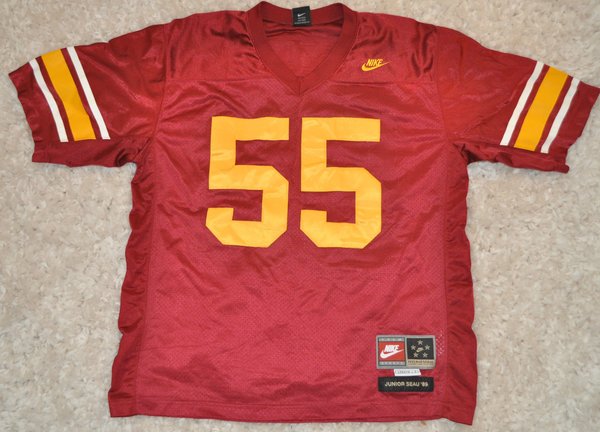 #55 JUNIOR SEAU USC Trojans NCAA LB Red Throwback Jersey | Lone Star ...