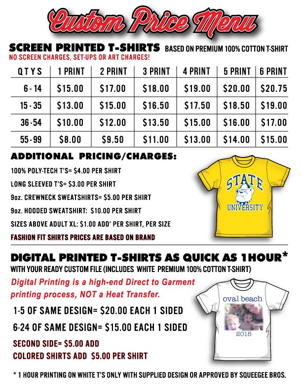 screen print t shirt pricing