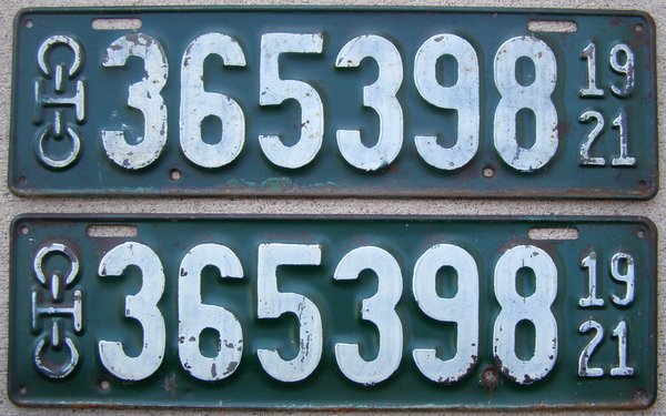 Ohio 1921 Car License Plate Pair 365398 Kansas License Plates