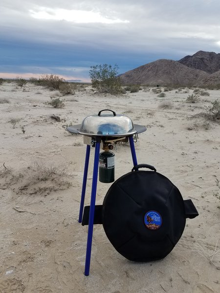 Trail Industries - A delicious meal in the middle of no where, thanks to  the Skottle grill. It's great for anything from scrambled eggs in the  morning to a steak dinner at