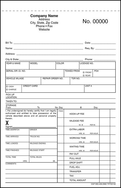 Towing Invoice, Washington 