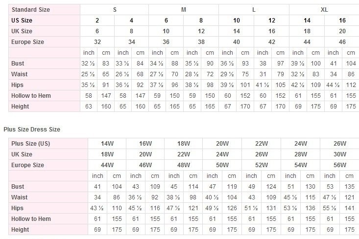 Miller Wedding Dress Size Chart