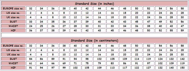Roy Dress Size Chart