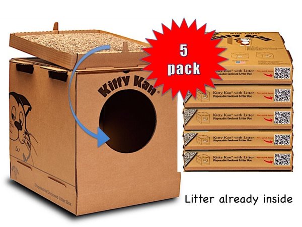 Kitty Kan 5 pk disposable covered litter box with litter Kitty Kan