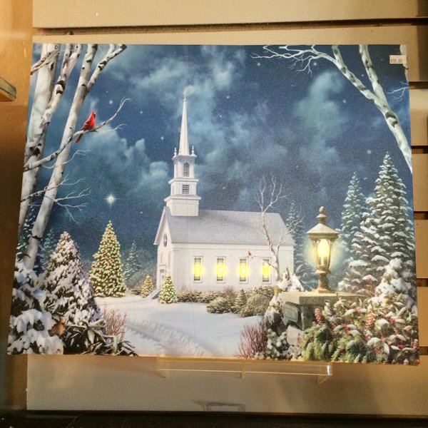 Lighted LED Church/Winter Scene Canvas | Gift Shops