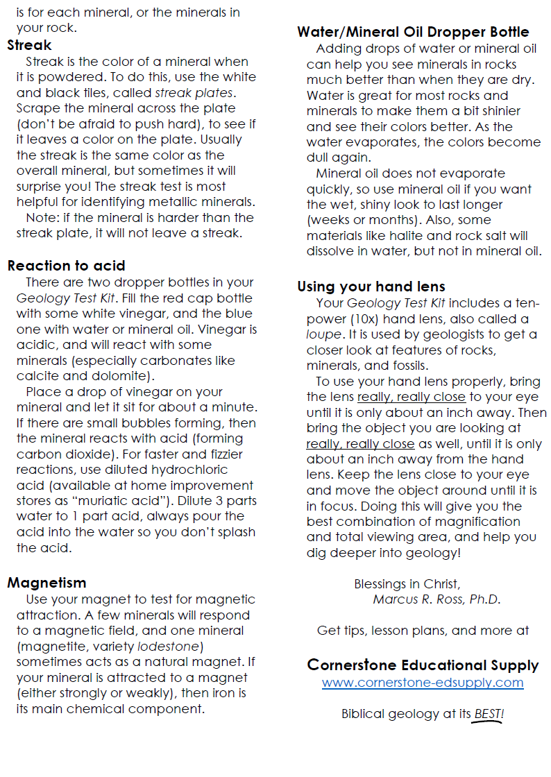 Cornerstone Geology Testing Kit Cornerstone Educational Supply
