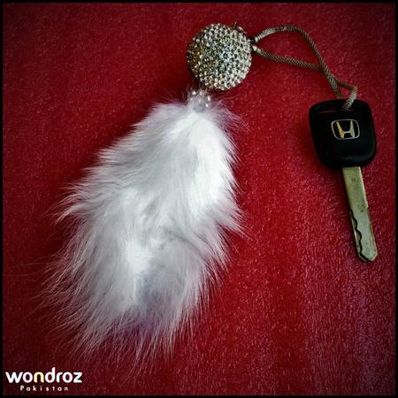 Crystal & Fur Hanging It can be used for decoration of ladies purse or it can hanged in rear view mirror of car - High quality hanging in Pakistan