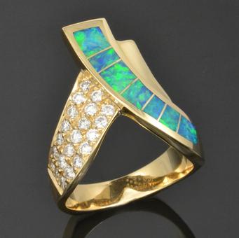 Australian opal ring with diamonds by The Hileman Collection