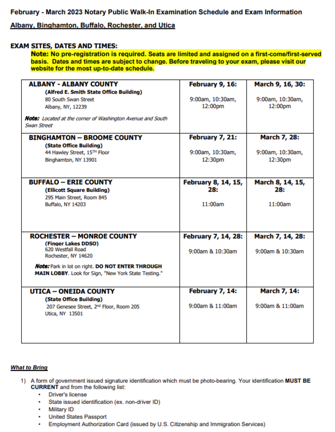 NY Notary Exam Schedule Prep