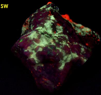 fluorescent BARYTE, CALCITE, ANDRADITE - Franklin Mine, Franklin, Franklin Mining District, Sussex County, New Jersey, USA - ex Borden, ex Morris Museum