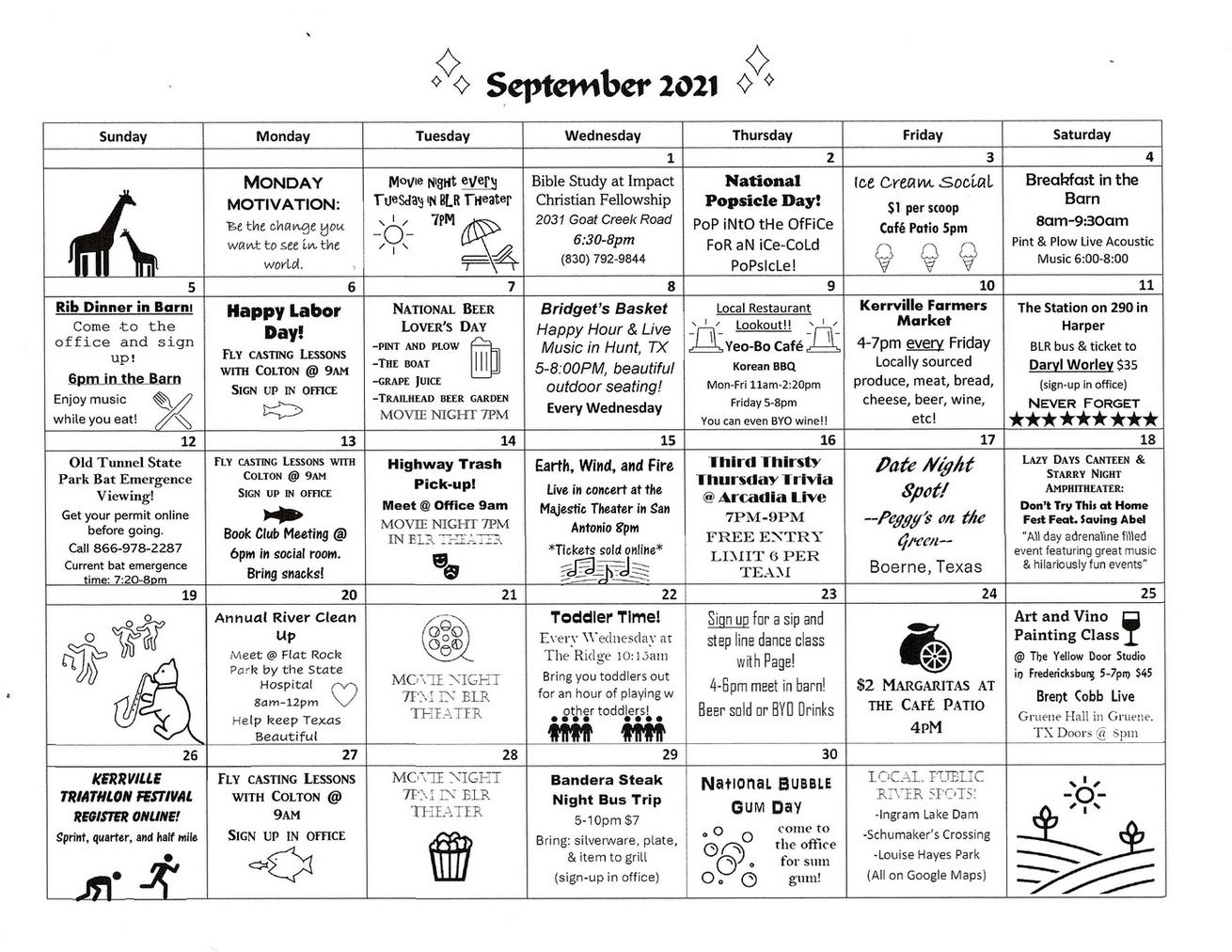 Calendar Buckhorn Lake Resort