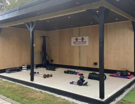 Outdoor gym with covered roof and two open sides