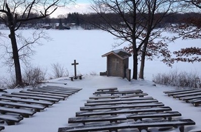 Winter, Island church, Sylvan Lake, Indiana