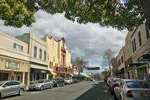 Antioch street with movie theater on it