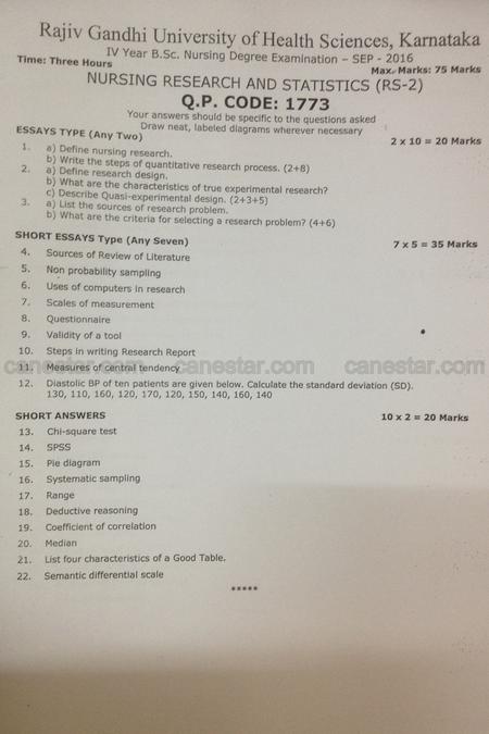 B.Sc. Fourth Year 2016 Nursing Question. RGUHS