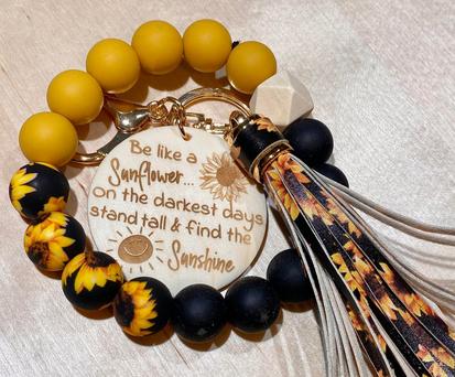 Sunflower Beaded Wristlet Keychain