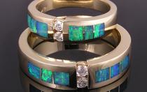 Australian opal wedding ring set with diamonds by Hileman