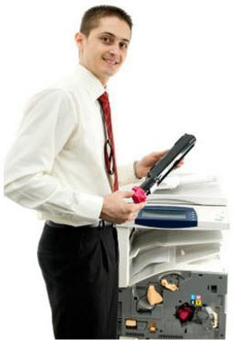 A man with toner cartridges in Lansing, MI