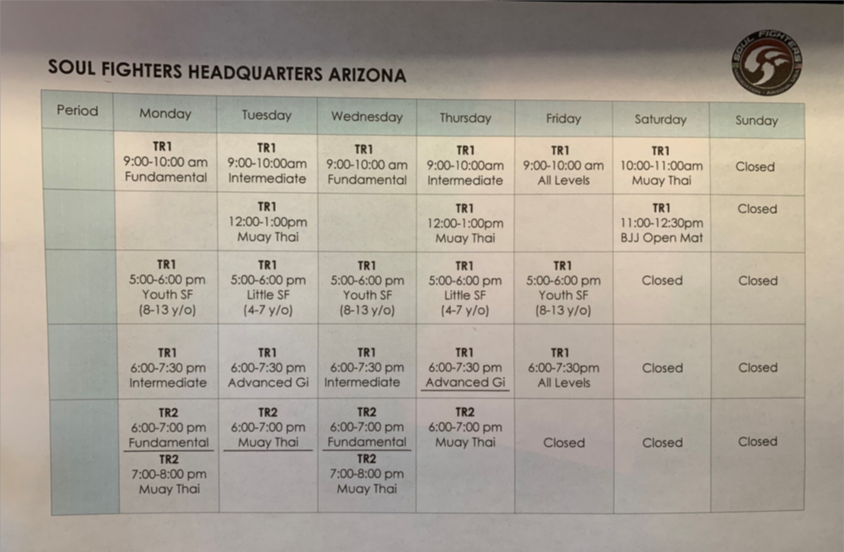 JiuJitsu Training Schedule
