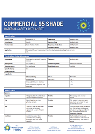 Shadecloth MSDS