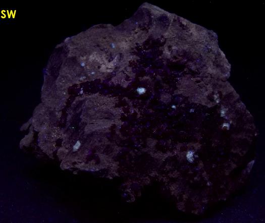 SPHALERITE, CALCITE, SW LW fluorescent FLUORITE - Dufferin Aggregates / Flamboro Quarry ("Flamborough Quarry"), West Flamborough Township, Hamilton, (Wentworth County), Ontario, Canada - ex Donald Lapham