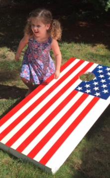 How to easily make an American Flag themed patriotic Corn Hole Yards game board set. FREE step by step instructions. www.DIYeasycrafts.com