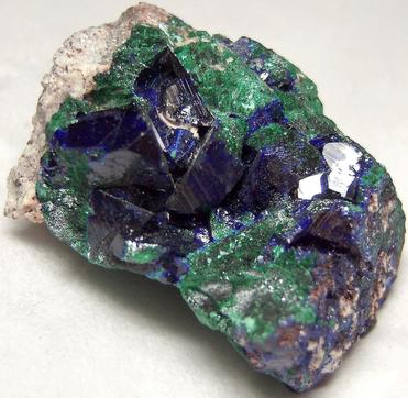 green Malachite, blue Azurite crystals, Milpillas Mine, Cuitaca, Mun. de Santa Cruz, Sonora, Mexico