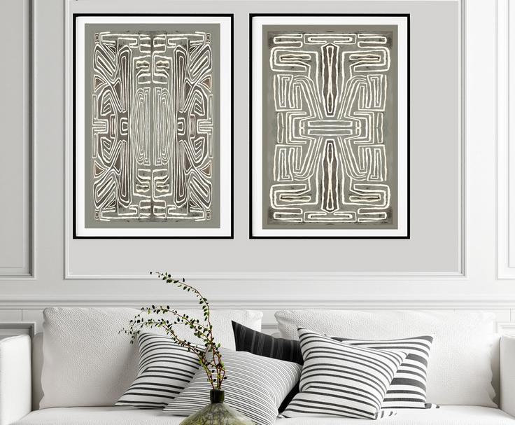 Gray Abstract Painting with white Lines