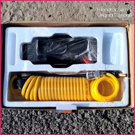 Packaging Box of 12v Portable Double Cylinder Air Compressor Mini Air Pump at Low Price in Pakistan