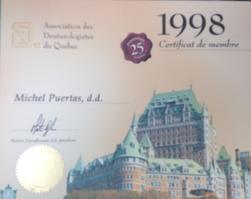 Diplôme Association Des Denturologistes Du Québec Michel Puertas Denturologiste Brossard-Laprairie