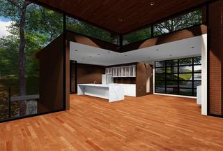 Lee Residence, Usonian Mid Century Renovation, Kirkwood, Missouri great room 3DGreenPlanetArchitects.com