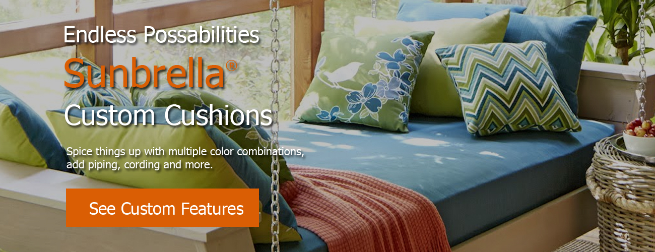 Custom outdoor sunbrella replacement cushions choose from outdoor fabri, cushion fill, and cushion style.