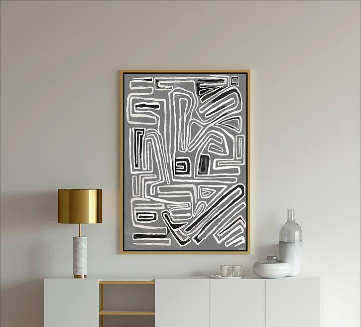 Gray Abstract Painting with white Lines