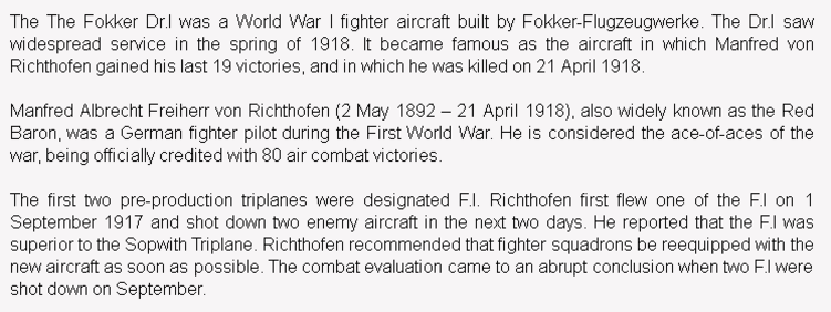 wiki background for 4D model of Fokker Dr.I
