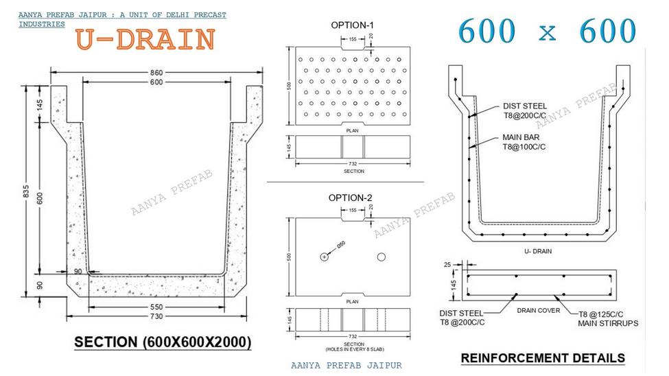 precast u drain t25 u-shape drain t25 precast rcc u-drain T-25