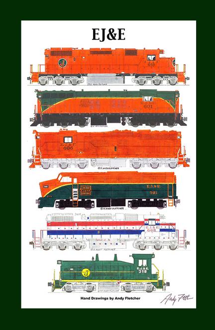 Elgin Joliet & Eastern SD38-2 11"x17" Matted Print Andy Fletcher signed 