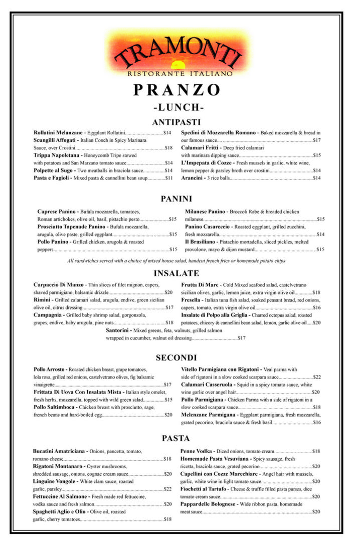 Menu Tramonti Ristorante